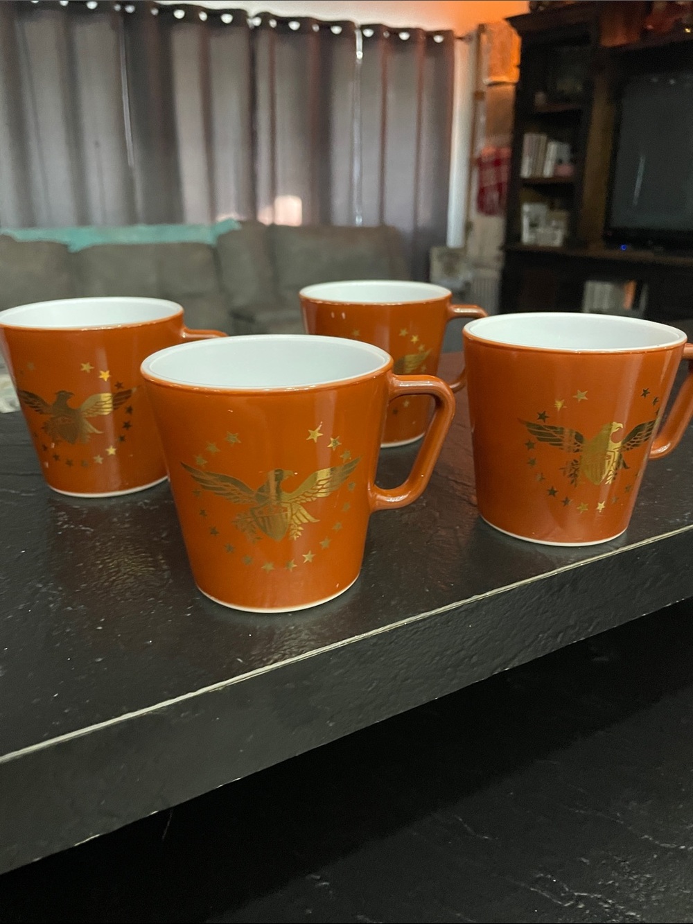 Pyrex Gold Eagle Ceramic Coffee Mugs - Set of 4